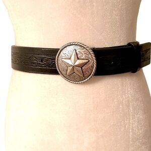 Nine West Genuine leather black embossed belt silver star buckle country western